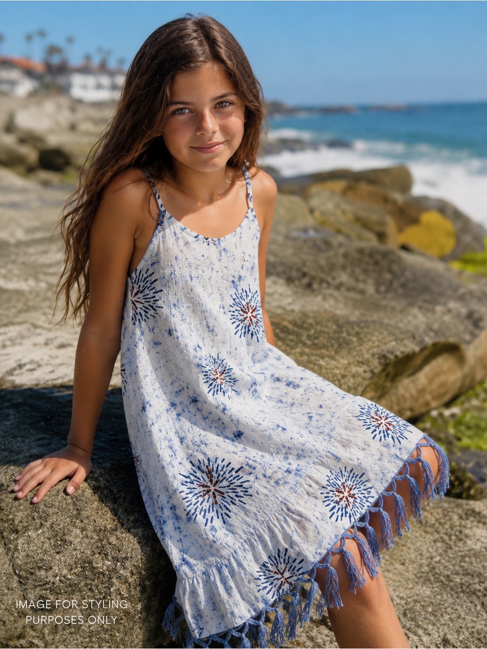 Poppet & Fox Tassel Hem Firework‎ Print Boho Sundress Size 12 Boutique